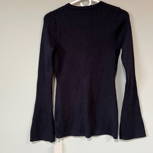 Commense Golden Button Split Knit Navy Top Size XS - Picture 6 of 7